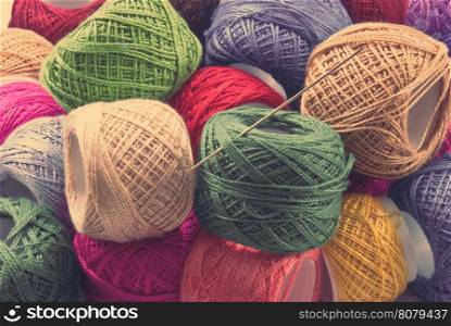 Bright colored yarn balls background