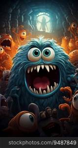 Bright Colorful Background with Angry Monsters. Generative ai. High quality illustration. Bright Colorful Background with Angry Monsters. Generative ai