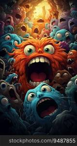 Bright Colorful Background with Angry Monsters. Generative ai. High quality illustration. Bright Colorful Background with Angry Monsters. Generative ai