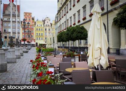 bright colorful houses central market square in Wroclaw, Poland