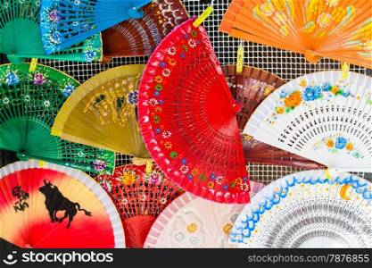Bright colors on these traditional Spanish Fans in Saville, Andalusia Region.