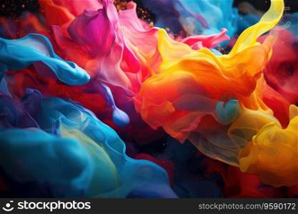 Bright colors swirling in futuristic underwater chaos. Multicolored splashes of oil paint
