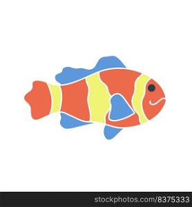 Bright cute cartoon fish icon vector. Baby character marine ocean animal. Flat isolated fish illustration on white background. Bright cute cartoon fish icon vector
