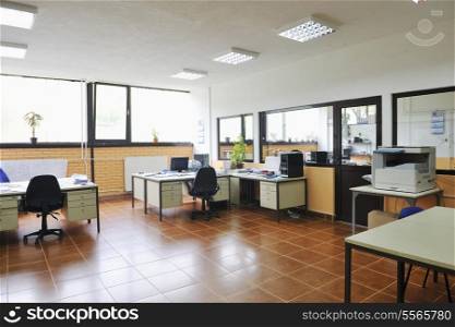 bright empty office indoor with computers