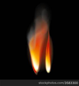 Bright flame tongues with smoke. Transparent. Vector Illustration.