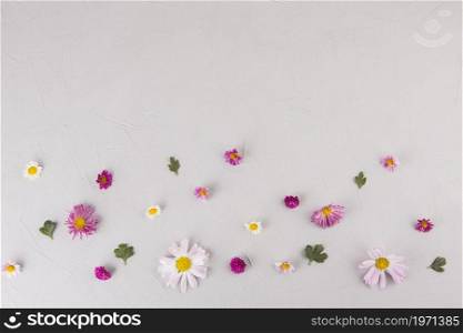 bright flowers leaves scattered table. High resolution photo. bright flowers leaves scattered table. High quality photo
