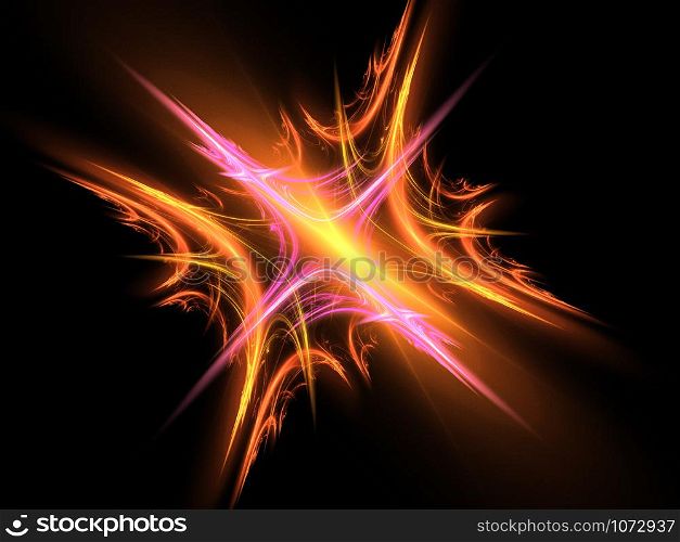 Bright fractal abstraction. This image was created using fractal generating and graphic manipulation software.. Fractal Star Burst On Black Background