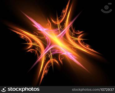 Bright fractal abstraction. This image was created using fractal generating and graphic manipulation software.. Fractal Star Burst On Black Background