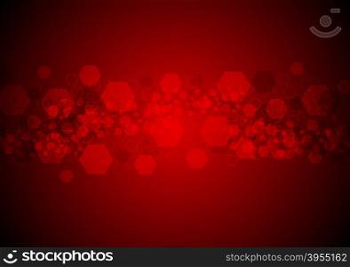 Bright glowing red hexagons tech background. Bright glowing red hexagons abstract tech background