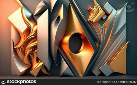 bright gold wall shapes. background abstract, design 3d, wallpaper light, yellow texture, construction futuristic bright gold wall shapes ai generated illustration. bright gold wall shapes ai generated