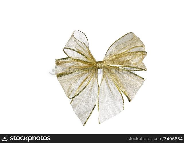 Bright golden bow on white background