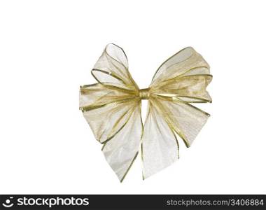 Bright golden bow on white background