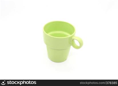 Bright green ceramic cup with handle isolated on white background