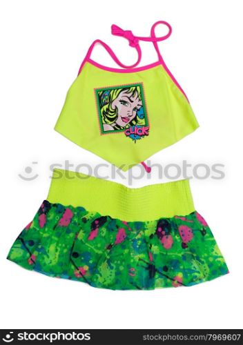 Bright green skirt and top for girls. Isolate on white.