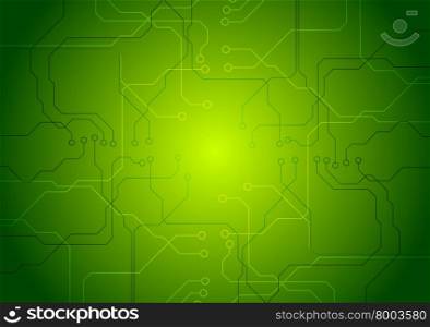 Bright green tech circuit board background. Bright green tech abstract background. Geometric design with circuit board lines
