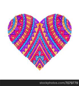 Bright heart with abstract pattern on white background, hand draw