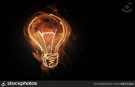 Bright idea concept. Idea concept with glowing bulb symbol on dark background