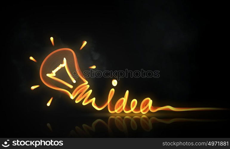 Bright idea concept. Idea concept with glowing bulb symbol on dark background