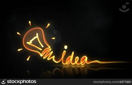 Bright idea concept. Idea concept with glowing bulb symbol on dark background