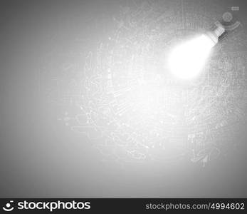 Bright ideas. Conceptual image of light bulb and business sketches