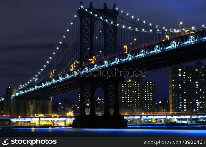 Bright lights of New York City at night.