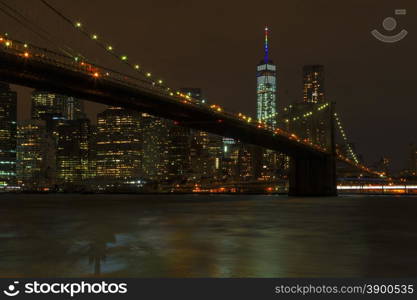 Bright lights of New York City at night.