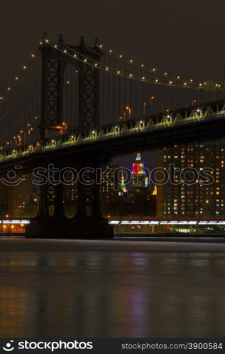 Bright lights of New York City at night.