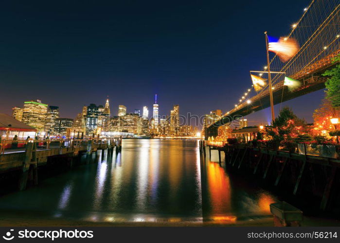 Bright lights of New York City at night.