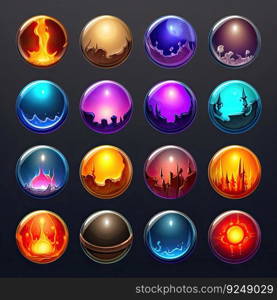 bright magic sphere game ai generated. energy, glow light, globe effect bright magic sphere game illustration. bright magic sphere game ai generated