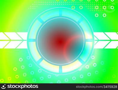 Bright multi-coloured technical background: circles and arrows
