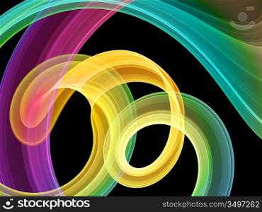 bright multicolored swirls over black background - hq render