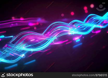 Bright neon lights, data transfer concept. Bright neon lights
