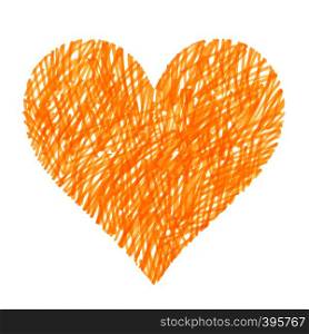 Bright orange love symbol, abstract heart on white background
