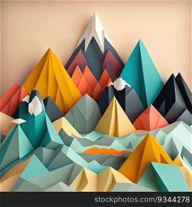 Bright paper polygonal geometric mountains. Generative AI technology. Bright paper polygonal geometric mountains, AI generated