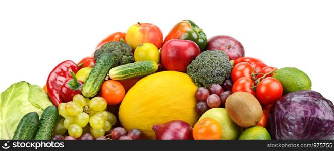 Bright photo fresh and useful vegetables and fruits isolated on white background