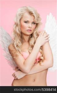 bright picture of angel girl in underwear and wings