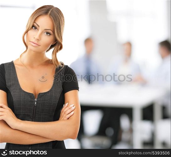 bright picture of attractive businesswoman in office