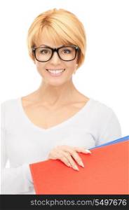 bright picture of attractive businesswoman with folders&#xA;