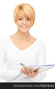 bright picture of attractive businesswoman with notebook