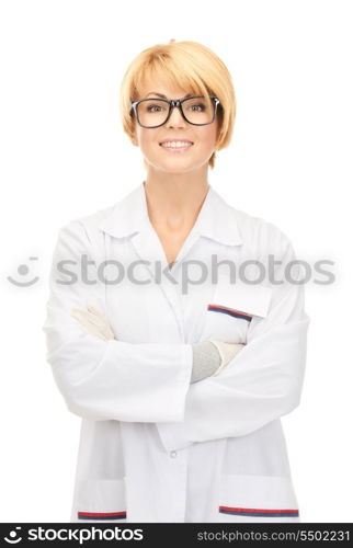 bright picture of attractive female doctor over white