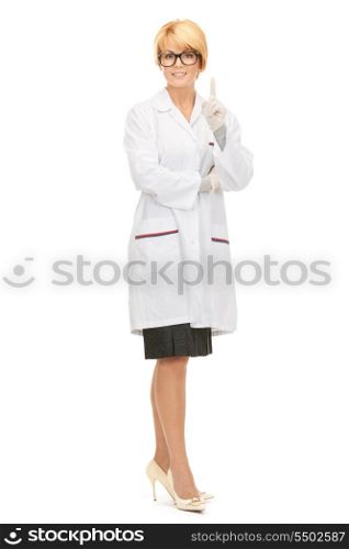 bright picture of attractive female doctor over white