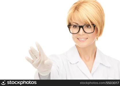 bright picture of attractive female doctor over white