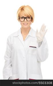 bright picture of attractive female doctor over white