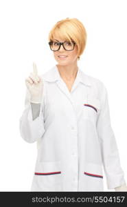 bright picture of attractive female doctor over white