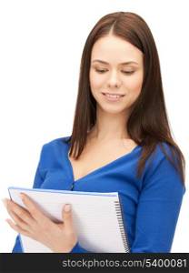 bright picture of attractive woman with notepad