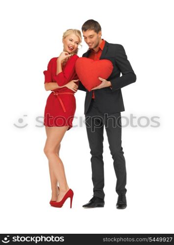 bright picture of beautiful couple holding big heart