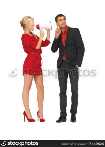 bright picture of beautiful couple with megaphone