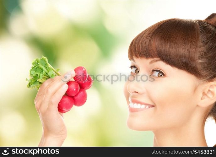 bright picture of beautiful housewife with radish