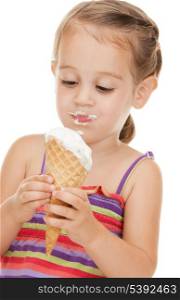 bright picture of beautiful litle girl with ice cream