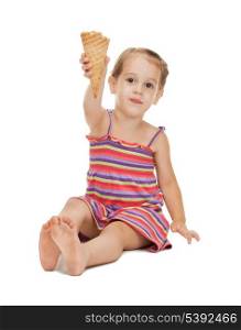 bright picture of beautiful litle girl with ice cream
